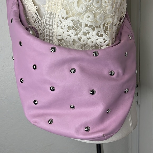Maje Bow Knotted Studded Leather Bag in Lavender - Picture 3 of 11